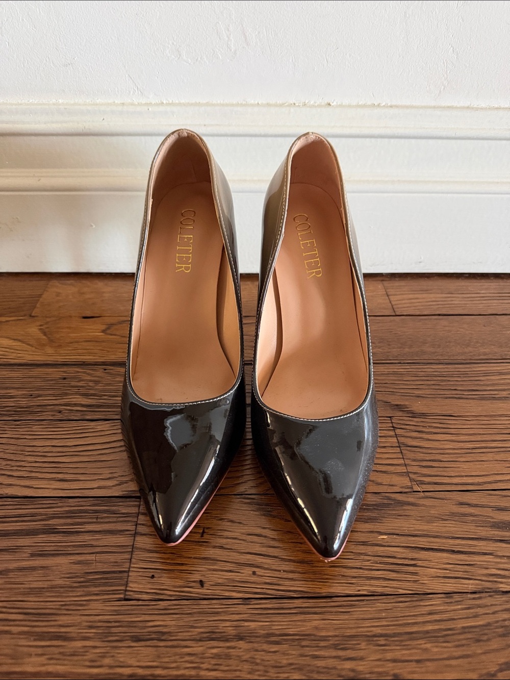 Coleter Black & Tan Patent Pointed Toe Heels